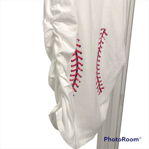 MOTHERHOOD MATERNITY FUTURE FAN GRAPHIC TSHIRT WHITE BASEBALL TANK M - Picture 7 of 9